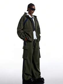 LYSMO 女士休闲百搭纯色阔腿工装裤 - 綠色 - 查看 8