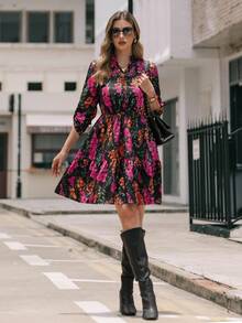 Lunelith SHEIN Lunessa Spring/Summer Casual Floral Printed V-Neck Sleeveless Dress With Slit