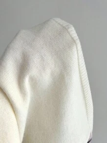 Elamini Collegiate Style Argyle Patchwork V-Neck Fitted Sweater Knit Pullover Fall Winter - Apricot - View 4