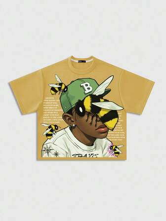 Street Life Men's Loose Dropped Shoulder Short Style Printed T-Shirt