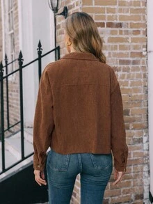 EMERY ROSE Cazadora unicolor con botón delantero con diseño con bolsillo - Marrón - Ver 2