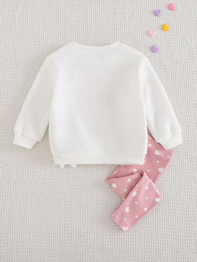 Cozy Pixies 2件套女婴心形图案针织柔软圆领长袖运动衫和裤子套装