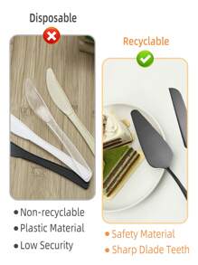 1 套不锈钢蛋糕刀披萨铲水果甜点抹刀套装返校婚礼派对服务器、面包刀、披萨铲 - 黑色 - 查看 10