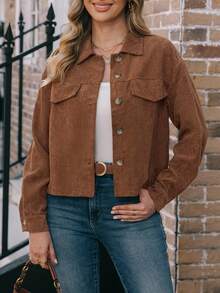 EMERY ROSE Cazadora unicolor con botón delantero con diseño con bolsillo - Marrón - Ver 6