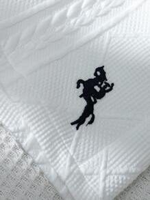 夏季新款休闲纹理针织 Polo 衫 T 恤 + 宽松短裤 2 件套年轻男孩服装，学院风 - 白色 - 查看 6