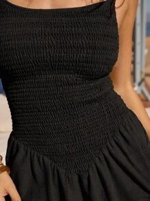 Aralina 女式休闲纯色细肩带迷你连衣裙，夏季 - 黑色 - 查看 3