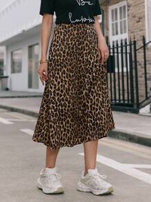 Lunelith SHEIN Lunessa Women's Elegant Casual Retro Antique Coin & Leopard Print Bodycon Maxi Skirt