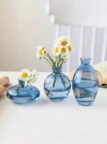 Bộ 3 lọ hoa mini hiện đại (màu xanh lá cây) - Hoàn hảo cho trang trí nhà cửa, cắm hoa, tiệc tùng, v.v., trang trí nhà cửa, bình hoa, đồ trang trí giữa bàn, trang trí bàn - Màu xanh nhạt - Xem 5