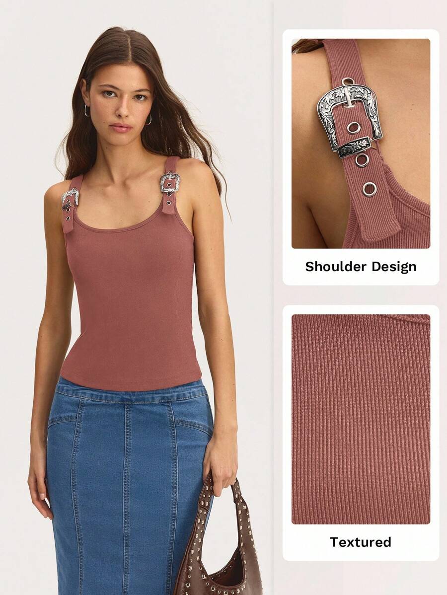 Nöista 带扣腰带细节的上衣，适合 Y2K 风格的春假 - 藕粉色 - 查看 1