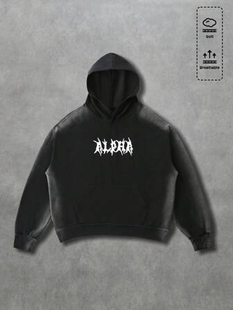 Street Life Felpa con cappuccio casual da uomo con ricamo a lettera, colore scuro