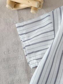 Nuovo set estivo casual da ragazzo composto da camicia a righe elegante + pantaloncini larghi con ricamo, 2 pezzi