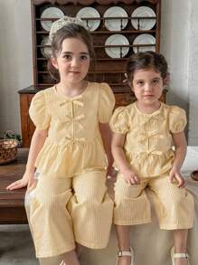 LMoss Kids LMoss Baby Girls Yellow Ruffle Shirt Co-Ords With Short Sleeves For Everyday Casual Wear Two Pieces Set Baby Girl Yellow Outfit Baby Girl Yellow Clothes Set Yellow Striped Baby Outfit Baby Co Ord Set Linen Outfit, Sisters Outfit, Girls School Uniform, School Tops, Tops For School Yellow Striped Outfit Baby Girl Yellow Striped Outfit Baby Girl Yellow Striped Clothes Yellow Striped Baby Co-Ords Baby Girl Linen Outfit Set Baby Girl Co Ord Set - Yellow - View 3