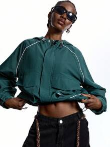 LYSMO 女士休闲日常拉链连帽夹克 - 綠色 - 查看 3