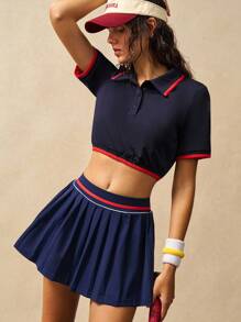 VARSIVA Áo thun polo thể thao cắt cúp viền tương phản mùa hè dành cho nữ - Nhiều màu - Xem 7