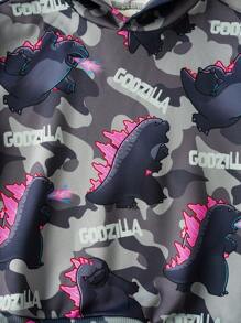 GODZILLAxKONG X SHEIN Áo sweatshirt dáng rộng, vai rớt, in họa tiết rằn ri dành cho bé trai, thích hợp cho mùa Thu/Đông. - Nhiều màu - Xem 5