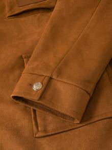 Manfinity Homme 男士长袖休闲多口袋拉链保暖内衬棕色夹克，秋冬款 - 卡其色 - 查看 4