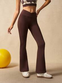 VARSIVA Spodnie do jogi damskie w jednolitym kolorze, z wysokim stanem, dopasowane, rozszerzane legginsy, spodnie do jogi z rozszerzanymi nogawkami, rozszerzane legginsy, spodnie do jogi z rozszerzanymi nogawkami, spodnie do ćwiczeń