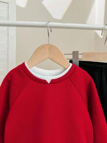 SHEIN 2 件套男婴/女婴休闲可爱图案落肩宽松圆领针织衫和松紧腰针织裤两件套服装，适合秋冬穿着 - 彩色 - 查看 6