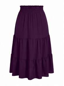 Franclia Plus Size Women's Solid Color Ruffled Hem Skirt Fall