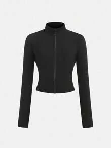 SHEIN Mädchen Tween-Outfit mit schwarzer Strickjacke mit Reißverschluss, Top und Leggings, 3 Stücke Sportset, geeignet für Lässig-Alltag, Yoga und Sport - Schwarz - Übersicht 6