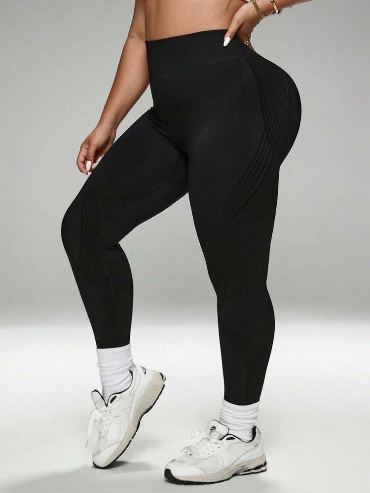 Rhythm Era Plus Size Women Black Sports Leggings, Yoga Pants - Black - View 2