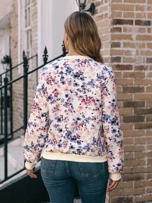 EMERY ROSE 女士花卉印花拉链夹克 - 杏色 - 查看 2