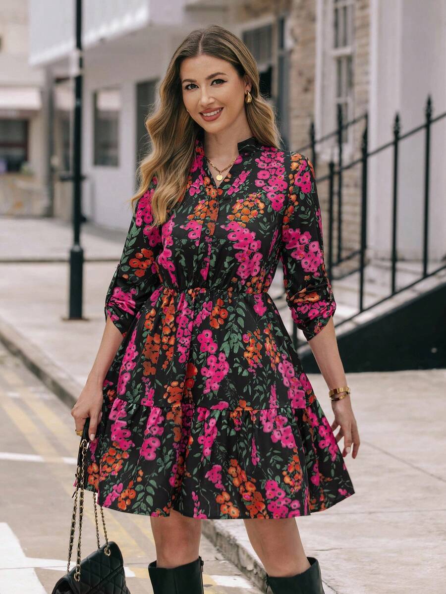 Lunelith SHEIN Lunessa Spring/Summer Casual Floral Printed V-Neck Sleeveless Dress With Slit