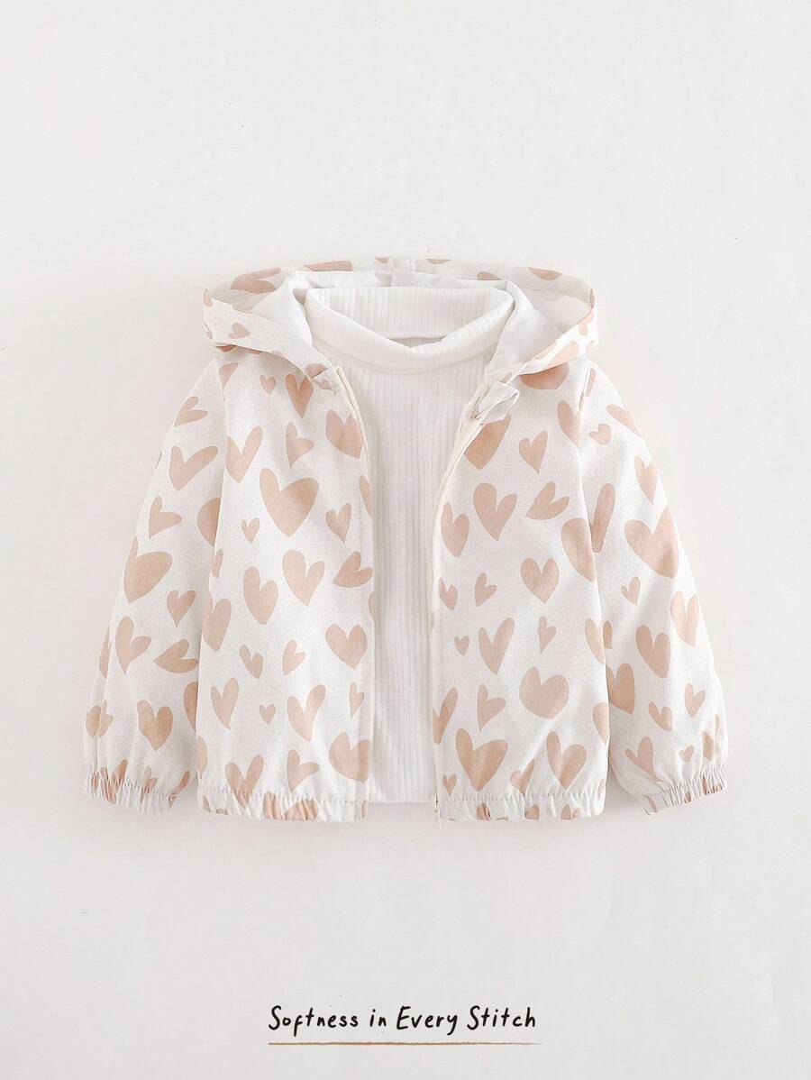 Cozy Pixies 女婴休闲百搭心形图案长袖连帽开衫 - 彩色 - 查看 1