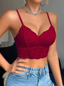 SHEIN 4 pièces/set Soutien-gorge sans fil sexy en dentelle de couleur unie pour femmes - Multicolore - Voir 5