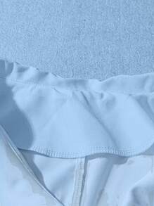 Franclia Blusa de manga corta con botones de unicolor elegante para mujer de talla grande - Azul - Ver 5