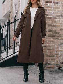 EMERY ROSE Women Burgundy Trench Coats - Coffee Brown - View 3