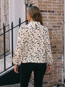 EMERY ROSE Women's Printed Lantern Sleeve Shirt,Long Sleeve Tops - Multicolor - View 2