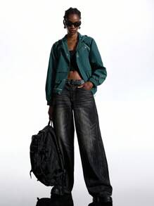 LYSMO 女士休闲日常拉链连帽夹克 - 綠色 - 查看 4