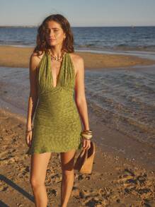 Aralina 女式露背褶饰花卉蕾丝优雅度假装迷你连衣裙