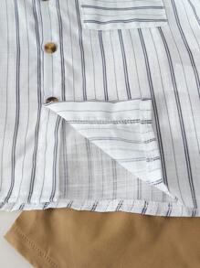 Nuovo set estivo casual da ragazzo composto da camicia a righe elegante + pantaloncini larghi con ricamo, 2 pezzi