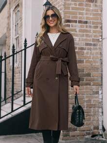 EMERY ROSE Women Burgundy Trench Coats - Coffee Brown - View 5