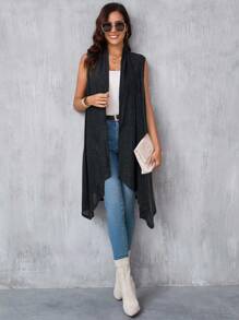 SHEIN Clasi Women's Elegant Asymmetrical Hem Sleeveless Cashmere Cardigan In Fall/Winter - Black - View 6