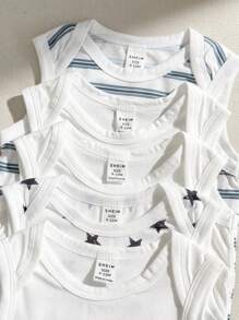 SHEIN 5件套新生男婴休闲百搭针织柔软圆点条纹背心式服装