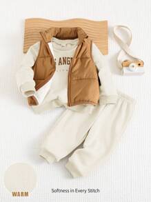 Cozy Pixies White And Brown Baby Boys Outerwear Set With Round Neck And Regular Sleeves Baby Boy Winter Outfit Baby Casual Set Fall