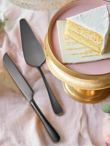 1 套不锈钢蛋糕刀披萨铲水果甜点抹刀套装返校婚礼派对服务器、面包刀、披萨铲 - 黑色 - 查看 5