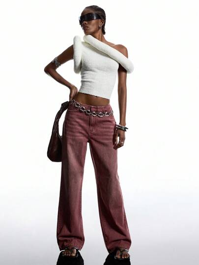 LYSMO 2025新款极简主义秋季女式休闲日常破洞猫须口袋阔腿牛仔裤，适合外出、返校、毕业、街头风、朋克风、Y2K风和斯德哥尔摩风。