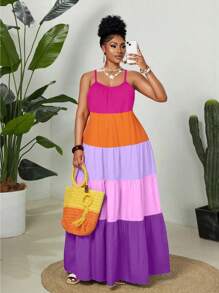 Maweii Plus Size Fashionable Colorful Sleeveless Layered Dress, New Arrival 2025 - Multicolor - View 5