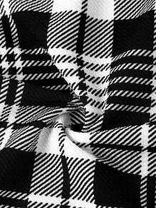 Ellevyn 2 件女士优雅格子印花长袖双排扣夹克和中长裙套装，秋季女装校服教师服办公室服装 - 黑與白 - 查看 4