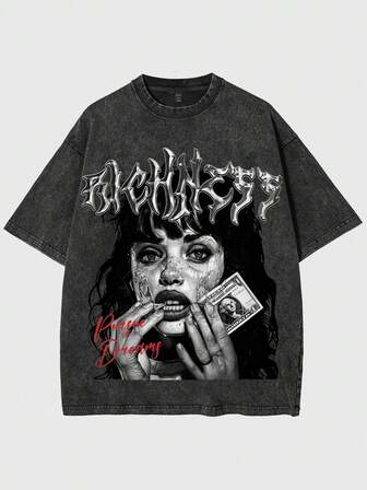 Street Life Jungen Vintage Gewaschen Portrait Muster T-Shirt