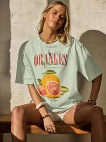 Aralina Áo thun họa tiết oversized cho kỳ nghỉ hè dành cho nữ Áo thun họa tiết - Màu xanh Bạc hà - Xem 3