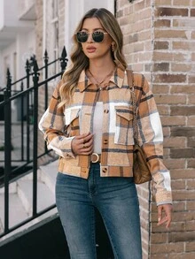 EMERY ROSE Veste à carreaux - Kaki - Voir 1