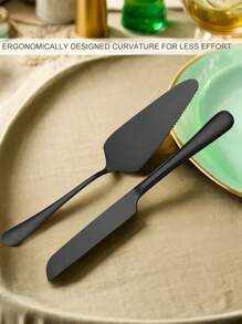 1 套不锈钢蛋糕刀披萨铲水果甜点抹刀套装返校婚礼派对服务器、面包刀、披萨铲 - 黑色 - 查看 3