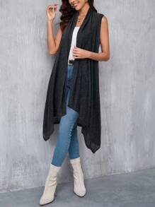 SHEIN Clasi Women's Elegant Asymmetrical Hem Sleeveless Cashmere Cardigan In Fall/Winter - Black - View 4