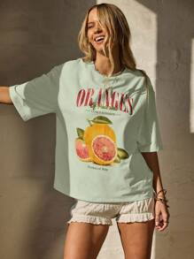 Aralina Áo thun họa tiết oversized cho kỳ nghỉ hè dành cho nữ Áo thun họa tiết - Màu xanh Bạc hà - Xem 1