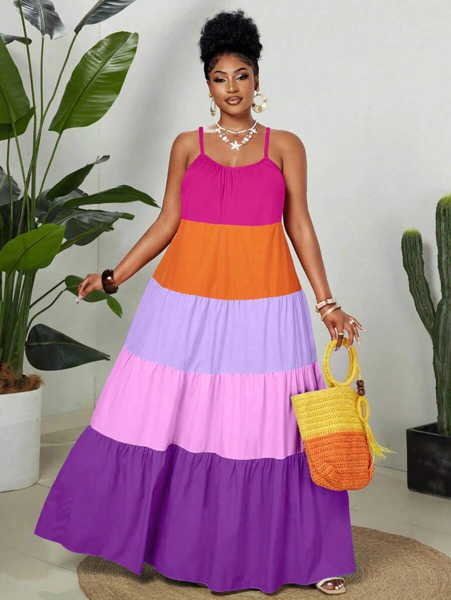 Maweii Plus Size Fashionable Colorful Sleeveless Layered Dress, New Arrival 2025 - Multicolor - View 1